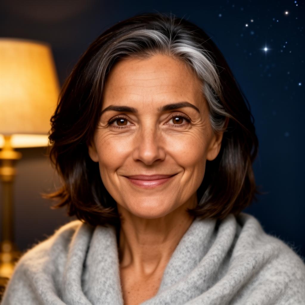 Portrait illustration of Elena Moreno, a digital guide persona